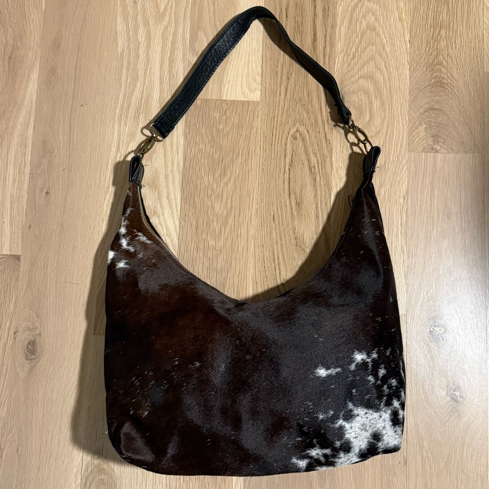 Genuine Cowhide Leather Brown and Black Women's Hobo Bag